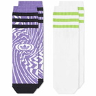 Adidas Rekive Crew Sock 2-Pack in White/Purple Rush