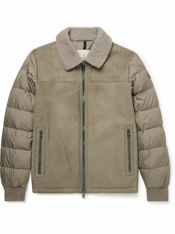 Photo: Moncler - Jumeaux Logo-Appliquéd Shearling and Leather-Trimmed Suede and Quilted Shell Down Jacket - Brown