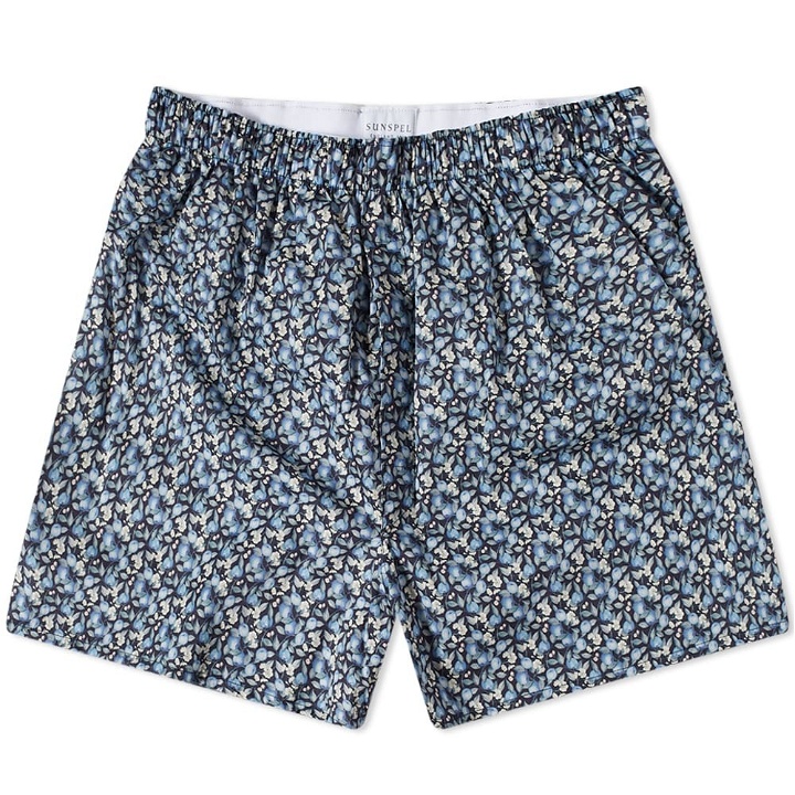 Photo: Sunspel Men's Printed Boxer Short in Liberty Blue Orchard