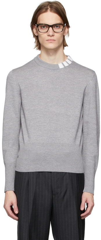 Photo: Thom Browne Grey 4-Bar Collar Sweatshirt