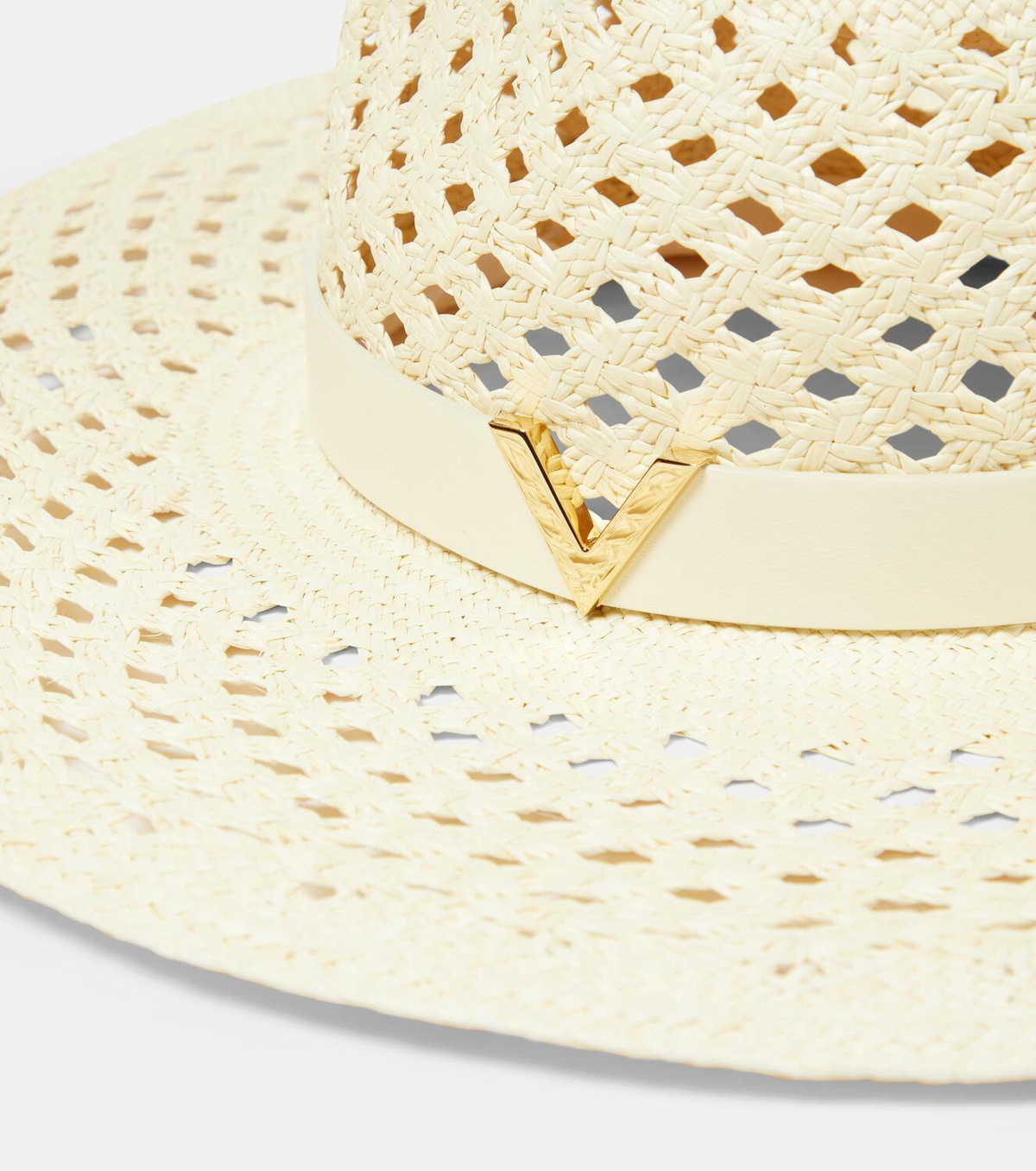 Valentino Leather-trimmed raffia sun hat Valentino
