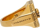 Alexander McQueen Gold & Black Nuummite Skull Signet Ring
