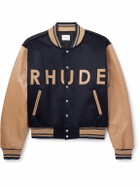 Rhude - Logo-Appliquéd Wool-Felt and Leather Varsity Jacket - Blue