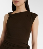 Ganni Asymmetric draped mesh midi dress