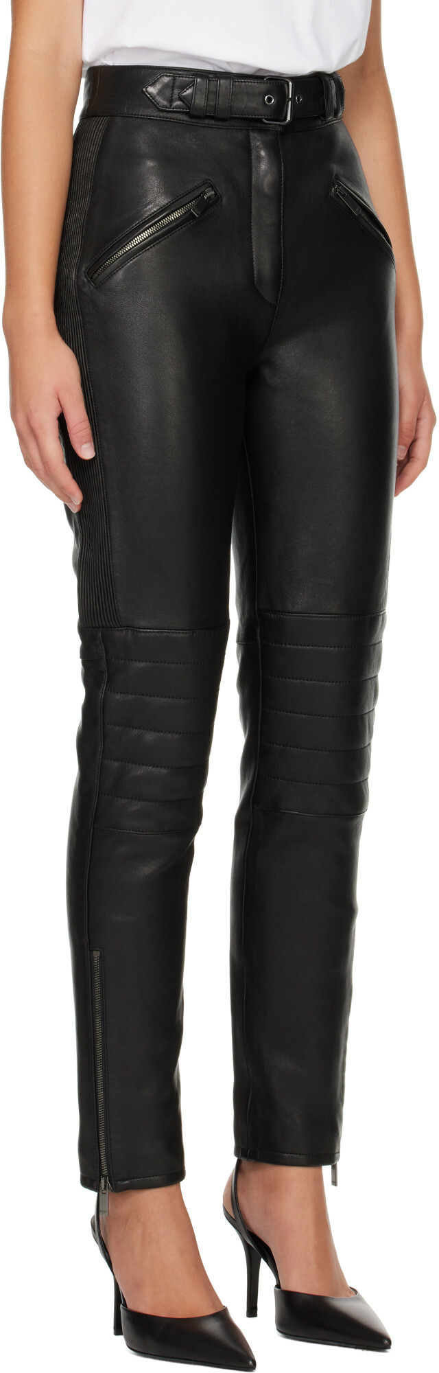 BALMAIN Black Biker Leather Trousers