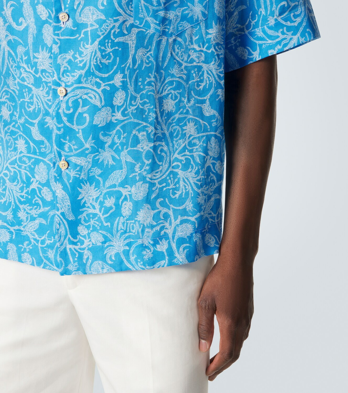 Kiton Printed linen bowling shirt
