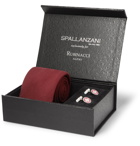 Rubinacci - Silk and Wool-Blend Twill Tie and Sterling Silver, Sapphire and Enamel Cufflinks Set - Burgundy