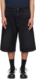 VETEMENTS Black Appliqué Biker Cross Hip-Hop Denim Shorts