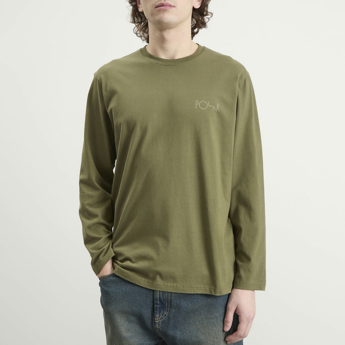 Polar Skate Co. Men's Stroke Logo Steve Long Sleeve T-Shirt in Army Green