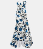 Rasario Draped floral satin gown