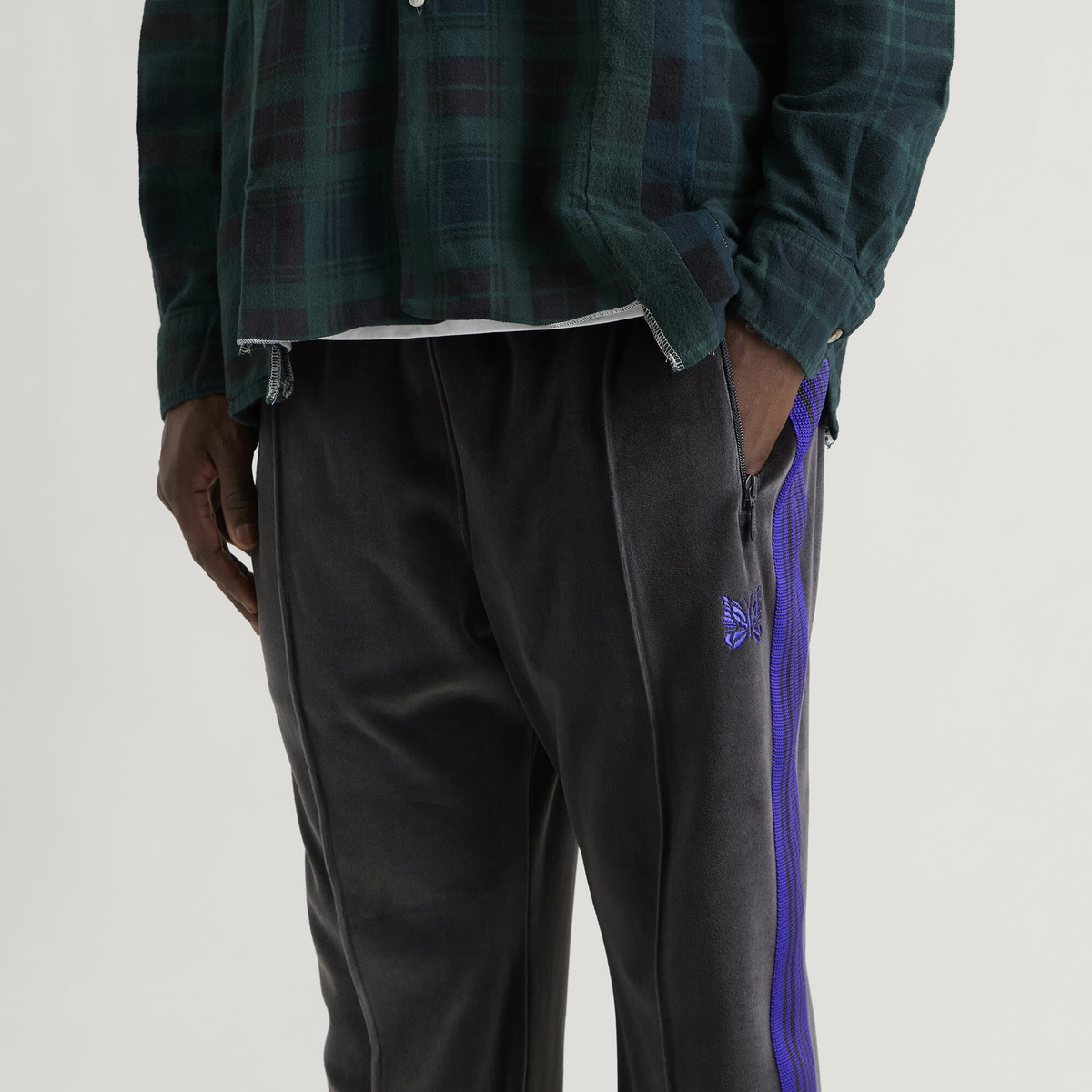 Needles Men's Velour Narrow Track Pants in Charcoal