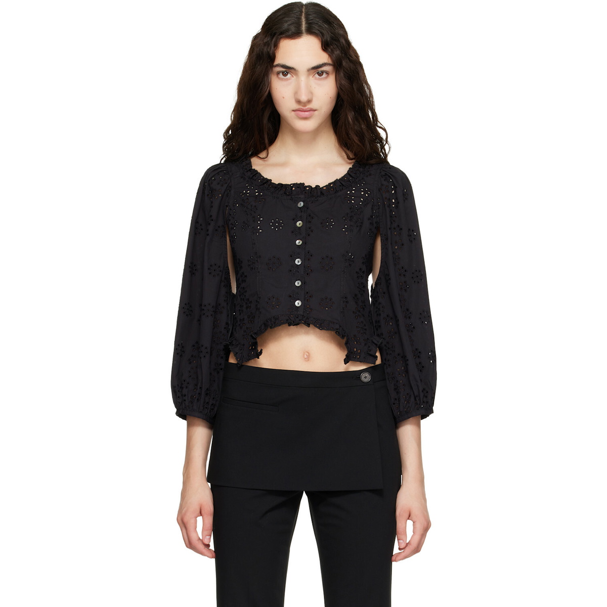 Sandy Liang Black Palisade Blouse