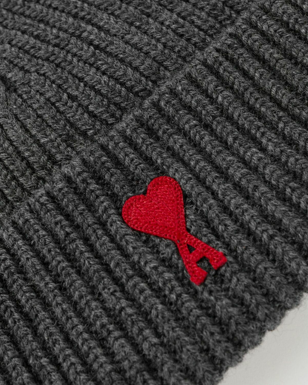 Ami Paris Red Ami De Coeur Beanie Grey - Mens - Beanies AMI