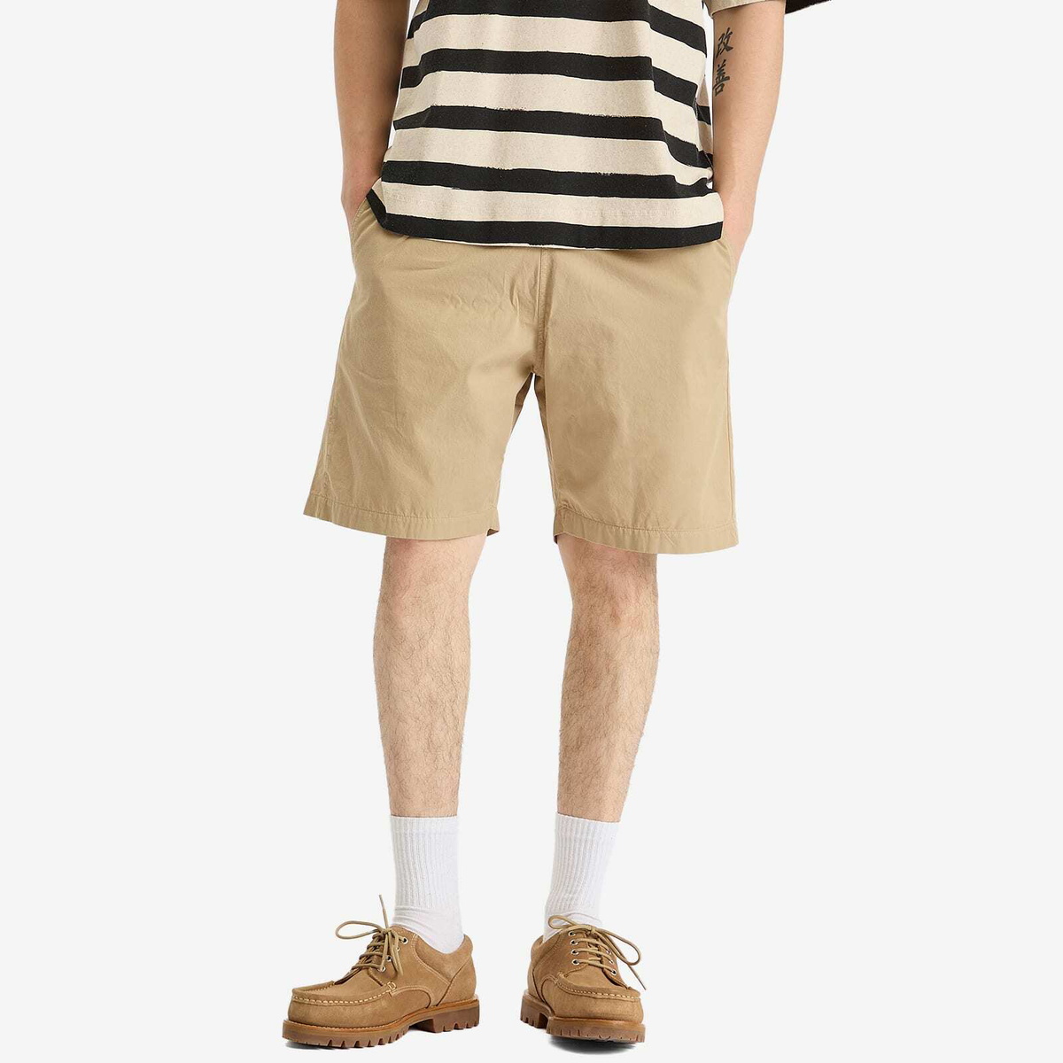 Universal Works Men's Military Shirting Simple Shorts in Sand