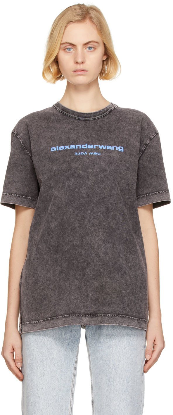 トップス Alexander Wang acid wash puff logo tee puff logo tee in cotton jersey in WASHED ASPHALT