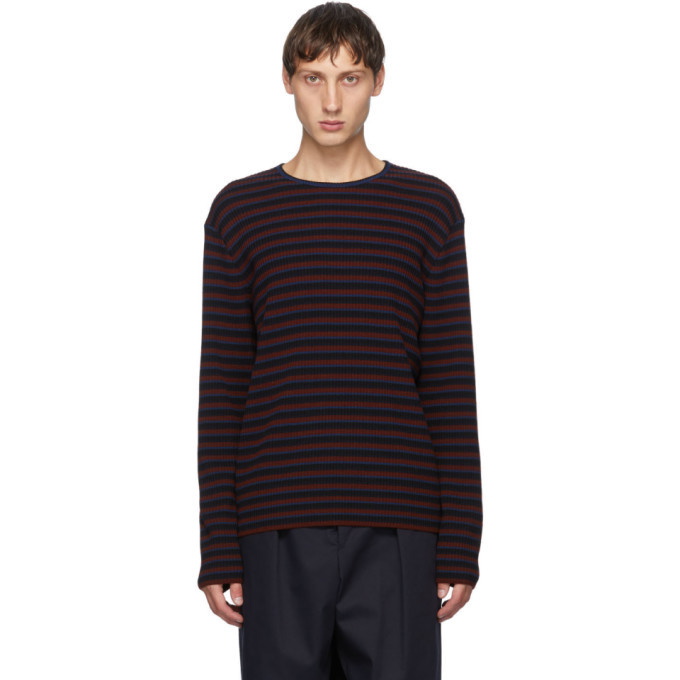 Photo: Dries Van Noten Burgundy and Navy Ribbed Sweater