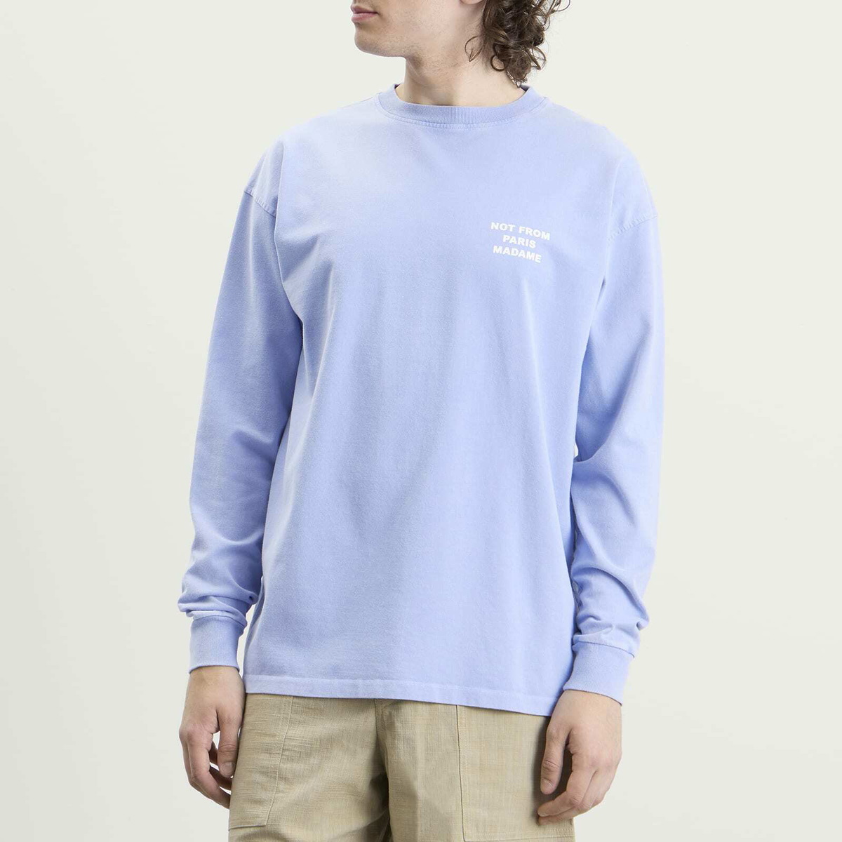 Drôle de Monsieur Men's Washed Long Sleeve Slogan T-shirt in Blue