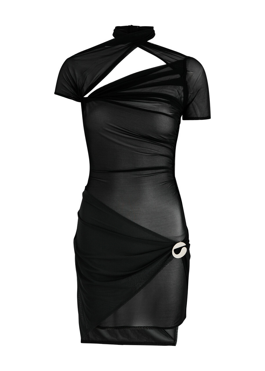 Coperni Cut-out Stretch-tulle Mini Dress Black Coperni