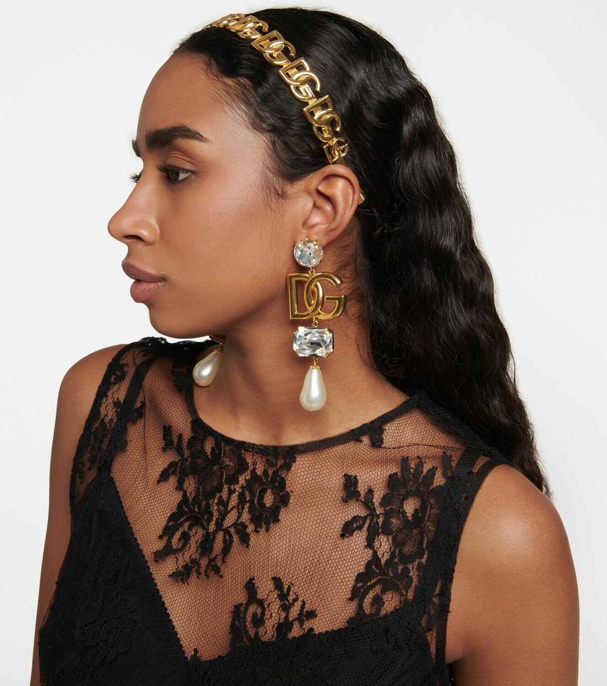 Satin headband with DG logo and rhinestones main image 0