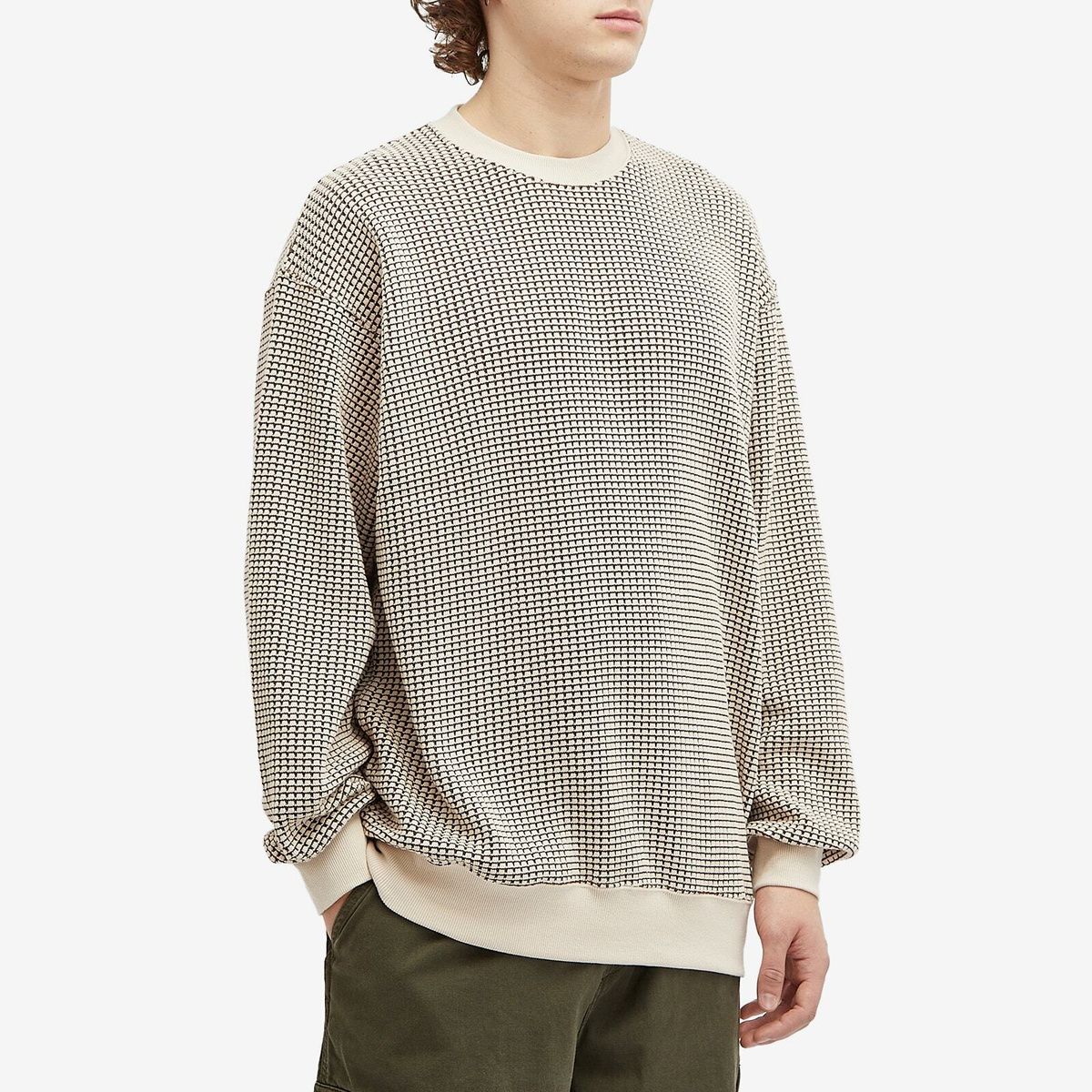 BEAMS Men's Double Heavy Waffle Sweatshirt in Beige