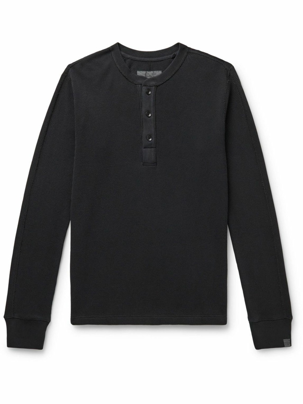 Photo: Rag & Bone - Slim-Fit Garment-Dyed Waffle-Knit Cotton Henley T-Shirt - Black