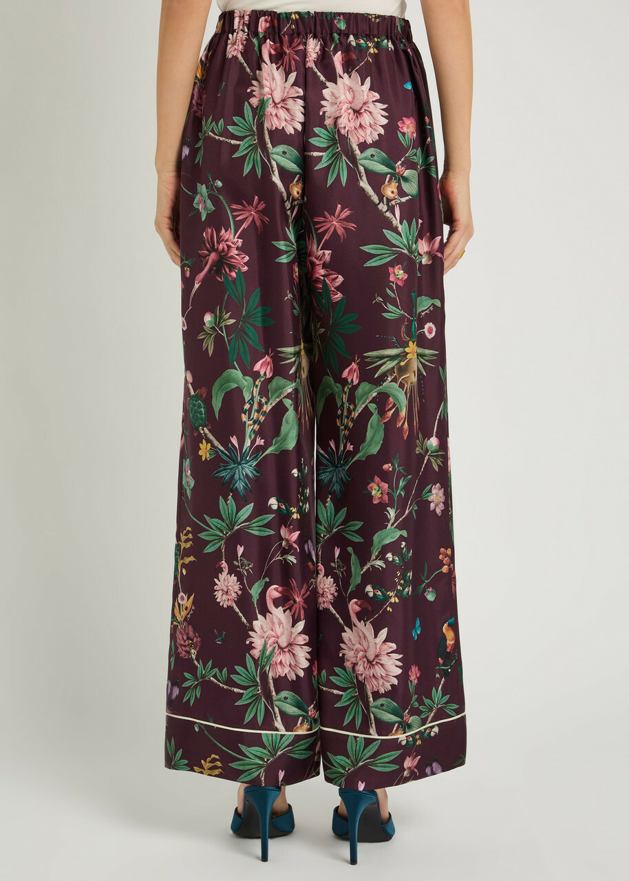 LA Double J Zooflora Printed Silk-twill Trousers Multicoloured