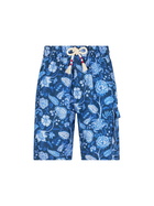 MC2 Saint Barth Man Linen Blue Bermuda Shorts With Flower Print