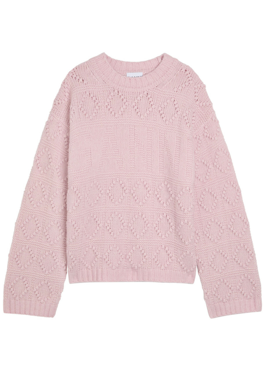 Ganni Textured Wool-blend Jumper Light Pink