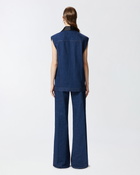 Pinko Denim Vest With Black Satin Lapel Collar Mid Wash