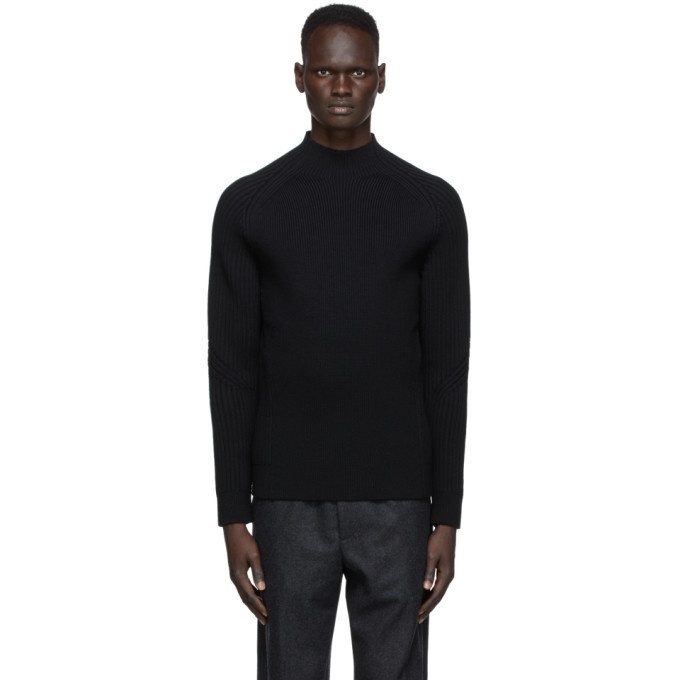 Photo: Dunhill Black Engineered Ribbed Racer Sweater