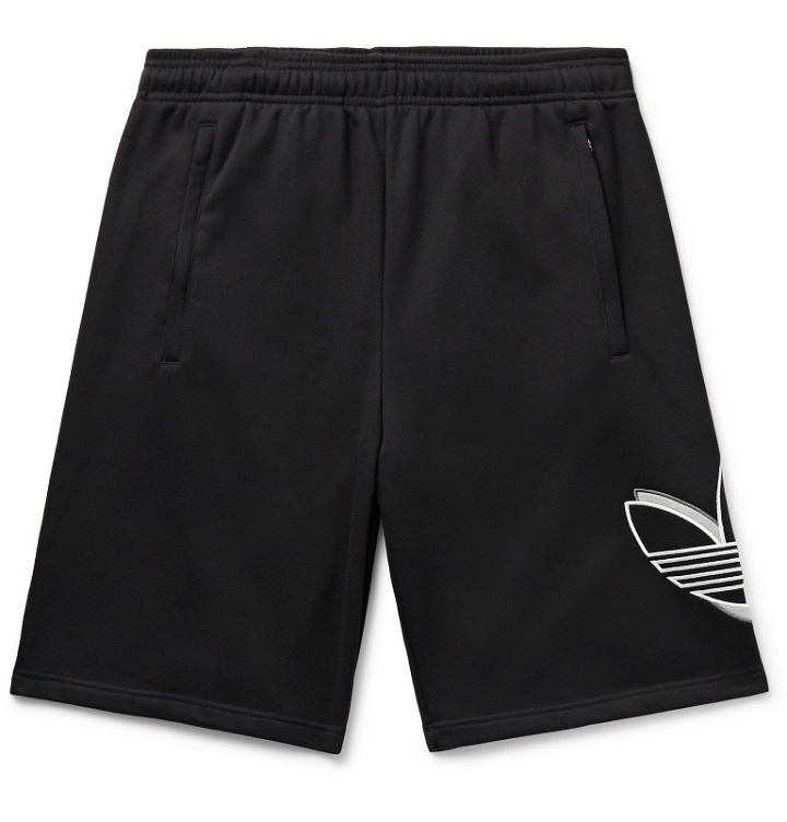Photo: adidas Originals - Shadow Logo-Embroidered Loopback Cotton-Blend Jersey Shorts - Black