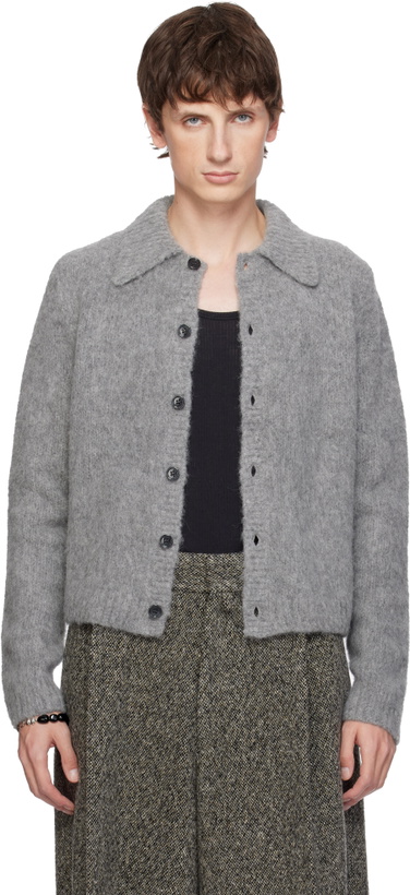 Photo: Dries Van Noten Gray Cropped Wool Cardigan