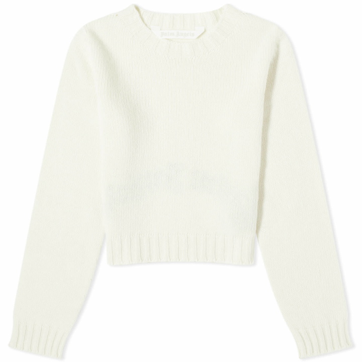 Photo: Palm Angels Women's Curved Logo Sweater in Off White