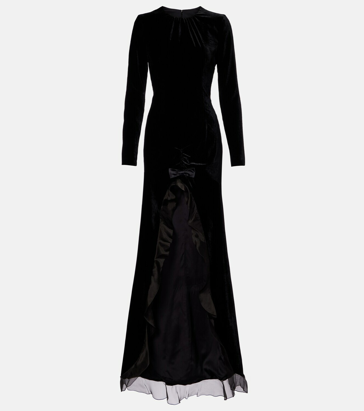 Alessandra Rich Ruched silk-trimmed asymmetric velvet gown