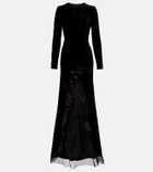 Alessandra Rich Ruched silk-trimmed asymmetric velvet gown
