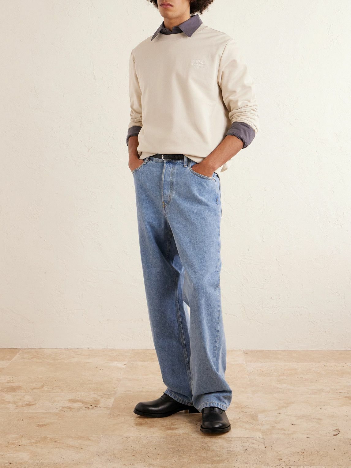 A.P.C. - Logo-Embroidered Cotton-Blend Jersey Sweatshirt - Neutrals