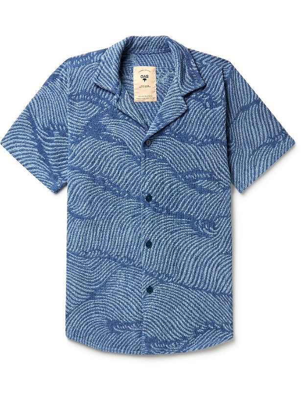 Photo: OAS - Camp-Collar Cotton-Terry Jacquard Shirt - Blue