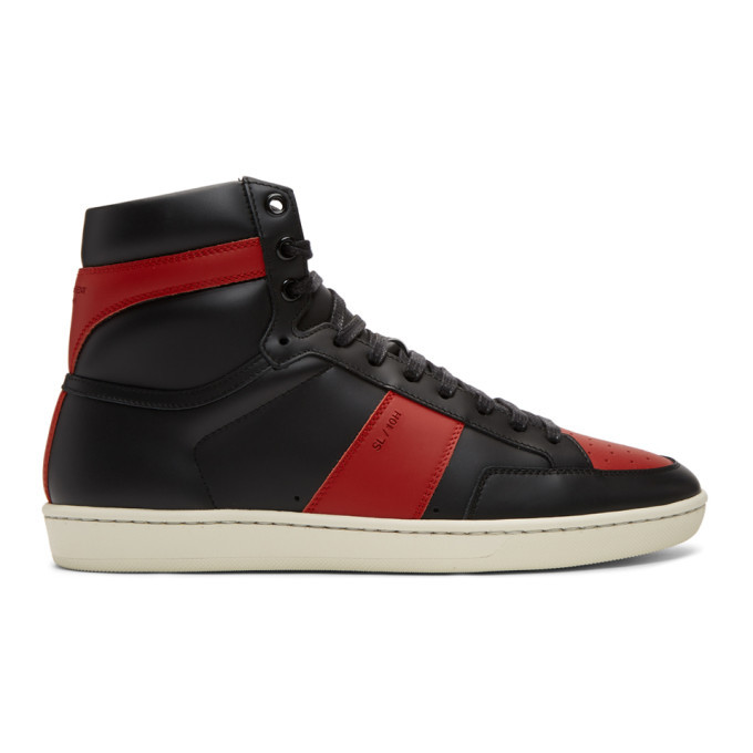 Photo: Saint Laurent Black and Red Court Classic SL/10 High-Top Sneakers