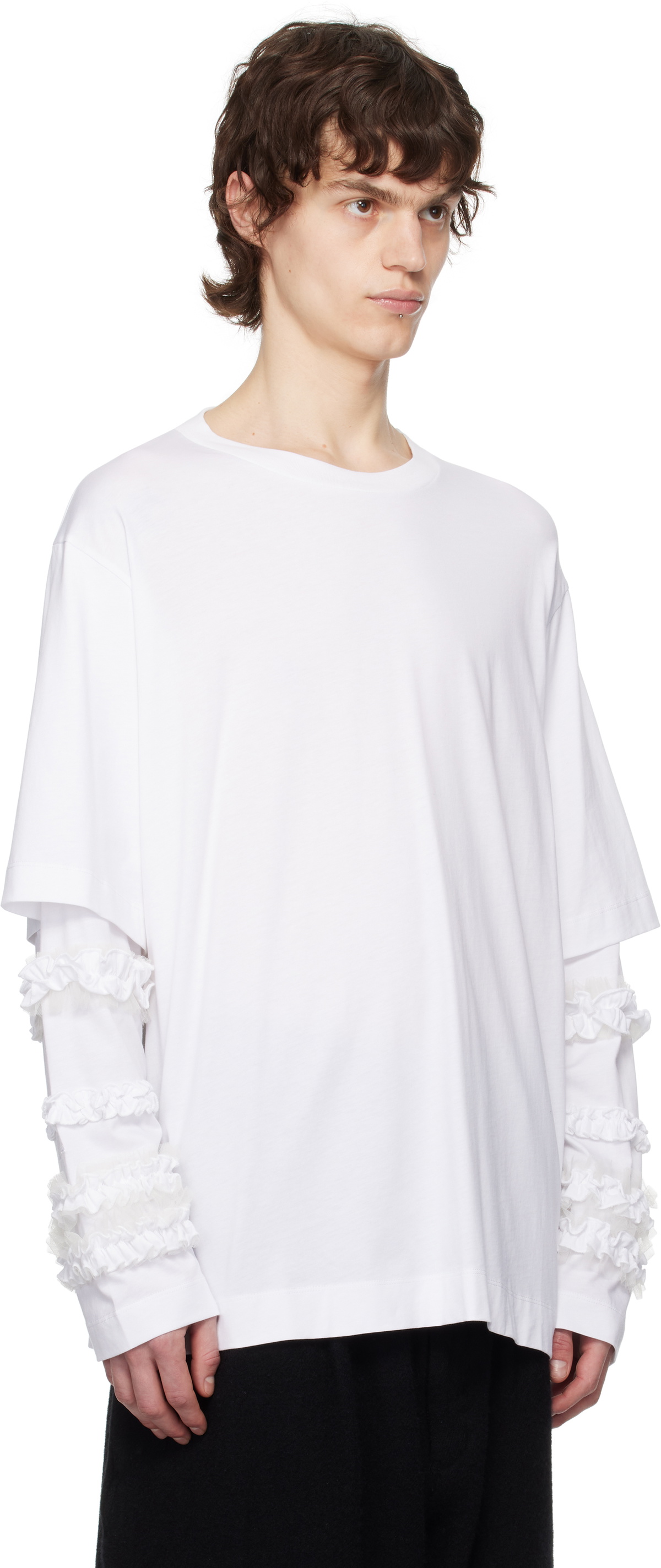 Simone Rocha White Layered Ruffle Frill Long Sleeve T-shirt Simone Rocha White Layered Ruffle Frill Long Sleeve T-shirt