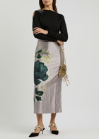 Erdem Floral-print Crinkled Satin Midi Skirt Purple