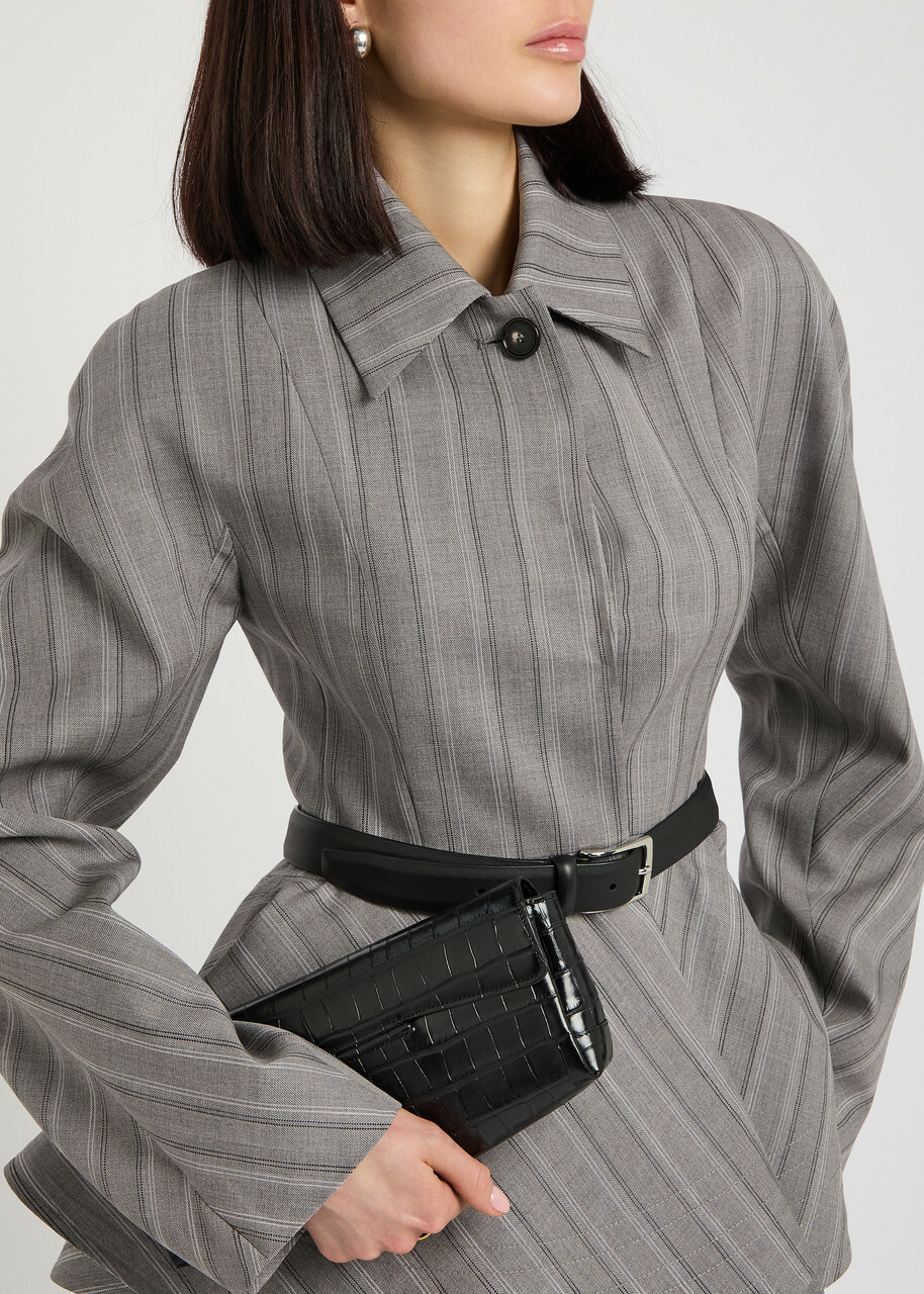 Stella Mccartney Striped Peplum-hem Wool Jacket Grey