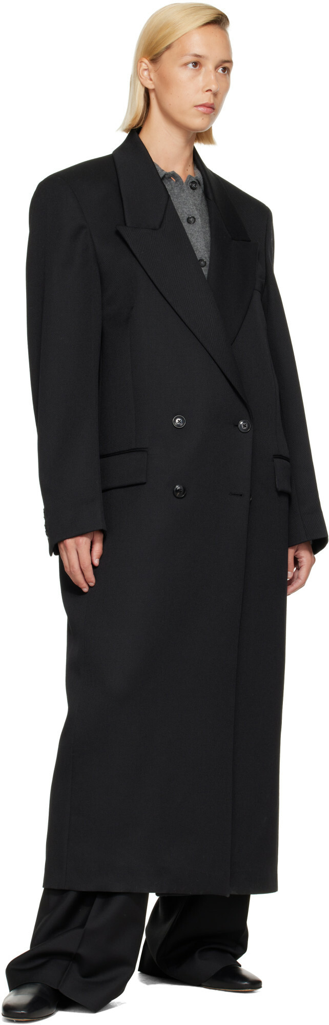Róhe Black Double Breasted Tailored Coat