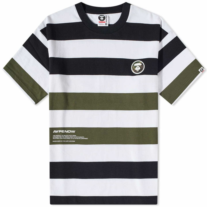 Photo: Men's AAPE Now Bold Stripe Badge T-Shirt in Black/White/Khaki