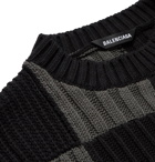 BALENCIAGA - Checked Ribbed Cotton Sweater - Black