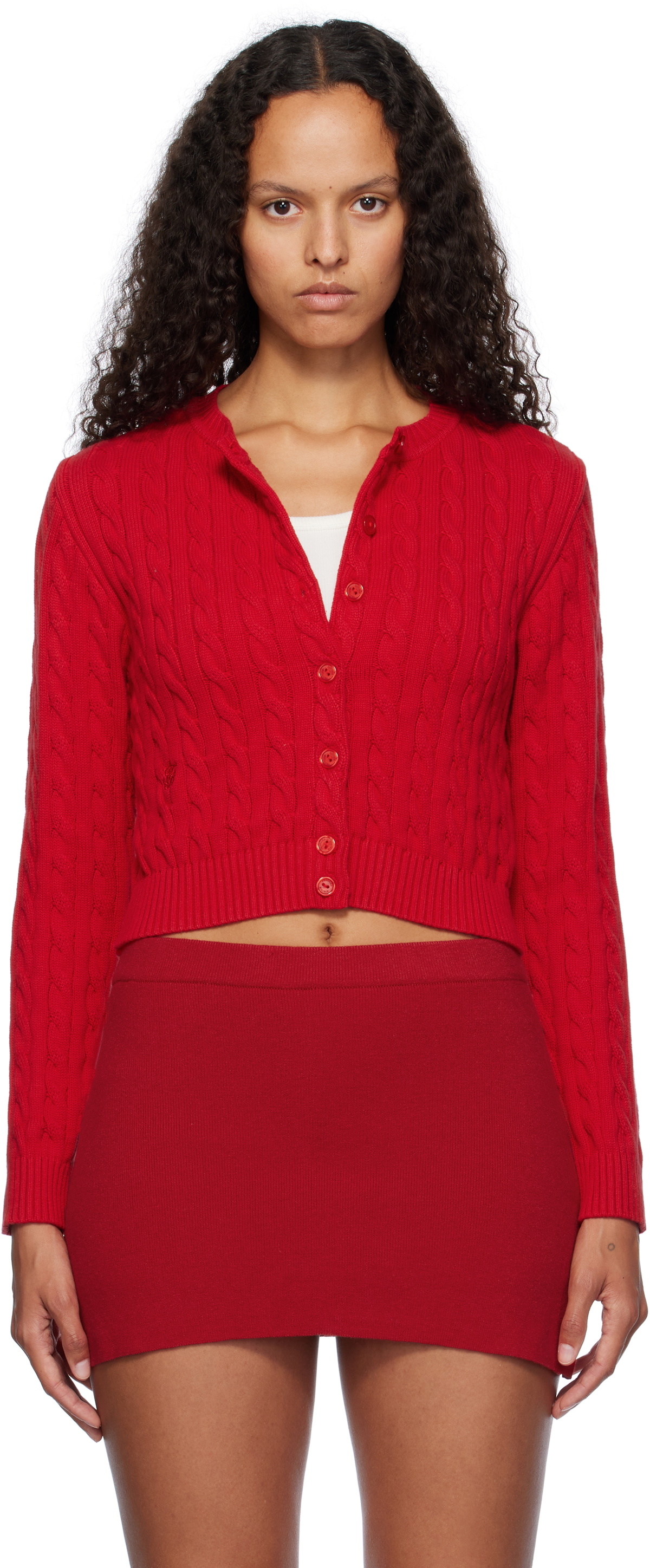 Frankies Bikinis Red Dudley Cable Knit Cardigan