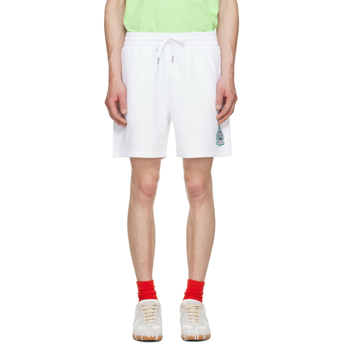 Casablanca White Hotel Emblem Embroidery Patch Sweat Shorts