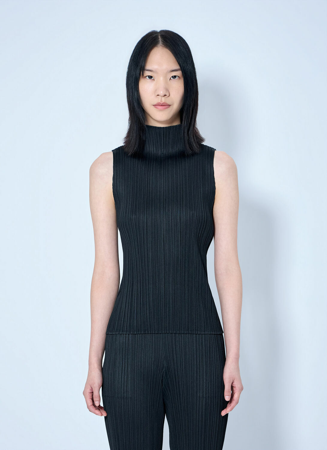 Pleats Please Issey Miyake Sleeveless Ribbed High-Neck Top