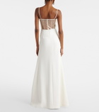 David Koma Floral-appliqué sequined bustier gown