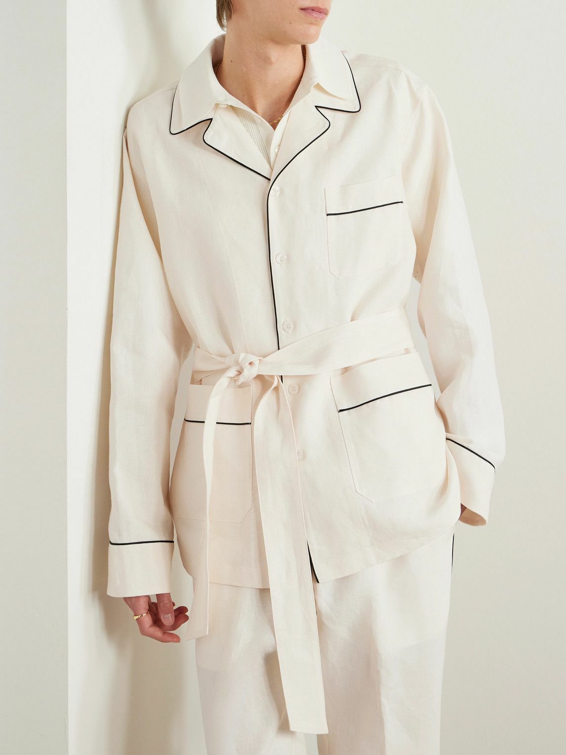 Dolce&Gabbana - Camp-Collar Belted Piped Linen and Silk-Blend Overshirt - Neutrals