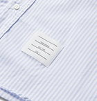 Thom Browne - Button-Down Collar Appliquéd Pinstriped Cotton-Poplin Shirt - Blue